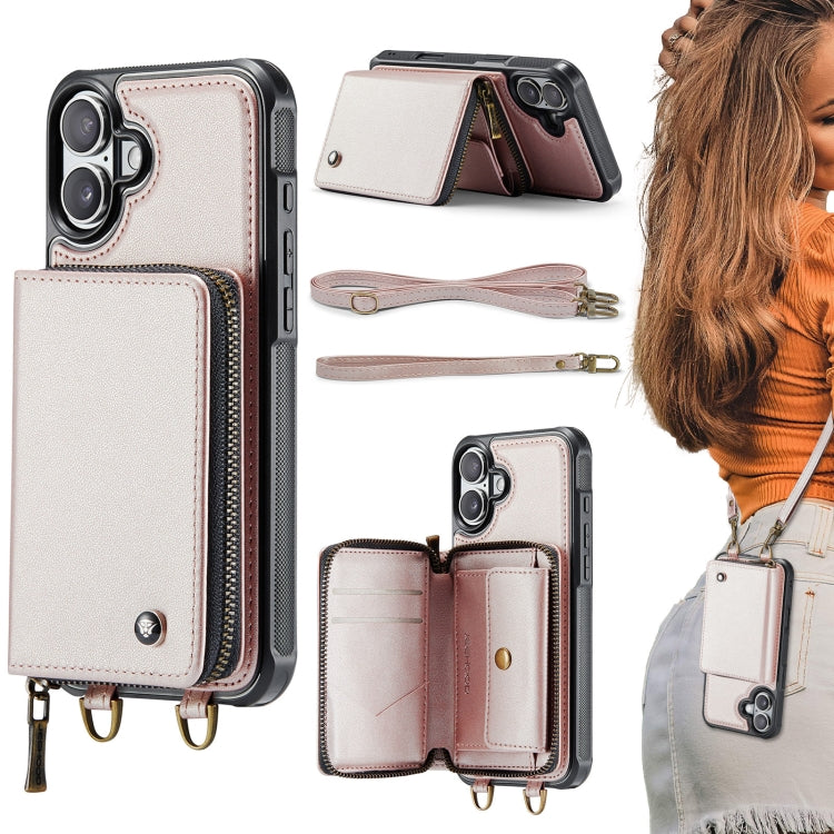 Custodia portafoglio in pelle con cerniera per iPhone 16 Pro