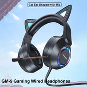 AWEI GM-9 Cat Ear Cuffie da gioco cablate con luce colorata e microfono, GM-9