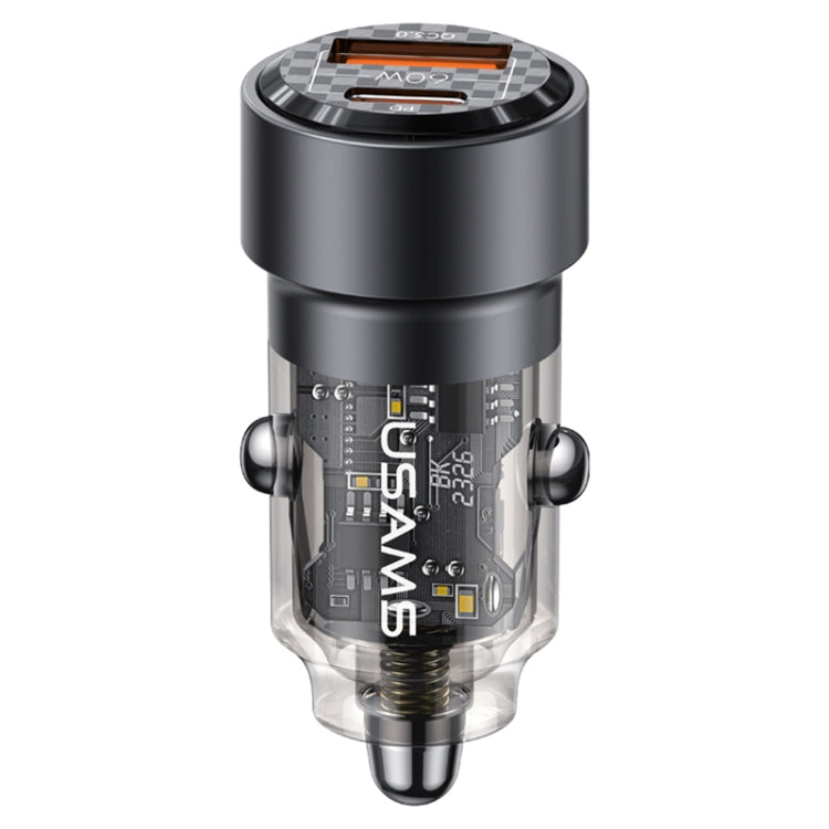 USAMS US-CC208 C39 Caricatore per auto trasparente in lega di alluminio a doppia porta USB + Type-C da 60 W, CC208 C39