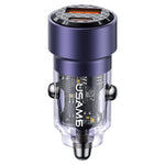 USAMS US-CC208 C39 Caricatore per auto trasparente in lega di alluminio a doppia porta USB + Type-C da 60 W, CC208 C39