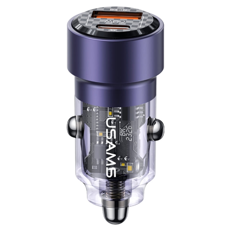 USAMS US-CC208 C39 Caricatore per auto trasparente in lega di alluminio a doppia porta USB + Type-C da 60 W, CC208 C39