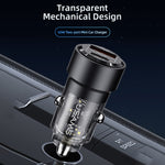 USAMS US-CC208 C39 Caricatore per auto trasparente in lega di alluminio a doppia porta USB + Type-C da 60 W, CC208 C39