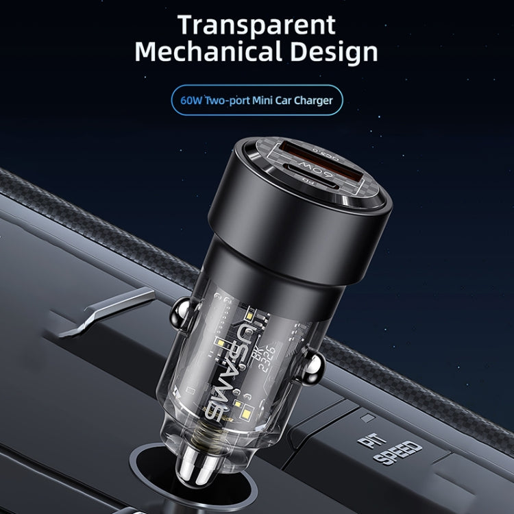 USAMS US-CC208 C39 Caricatore per auto trasparente in lega di alluminio a doppia porta USB + Type-C da 60 W, CC208 C39