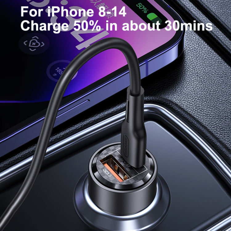 USAMS US-CC208 C39 Caricatore per auto trasparente in lega di alluminio a doppia porta USB + Type-C da 60 W, CC208 C39