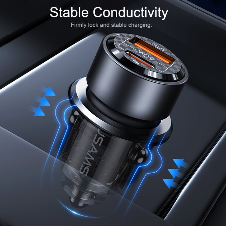 USAMS US-CC208 C39 Caricatore per auto trasparente in lega di alluminio a doppia porta USB + Type-C da 60 W, CC208 C39