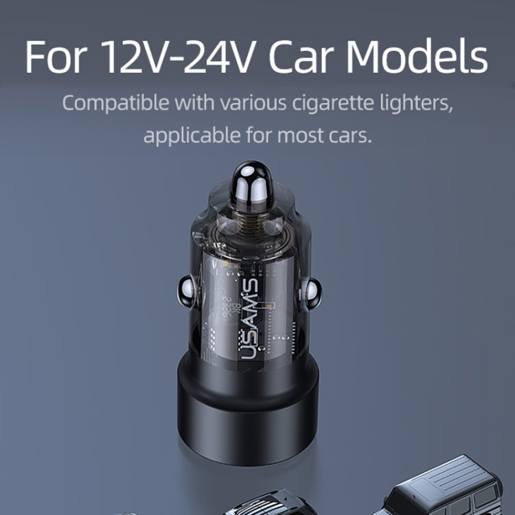 USAMS US-CC208 C39 Caricatore per auto trasparente in lega di alluminio a doppia porta USB + Type-C da 60 W, CC208 C39