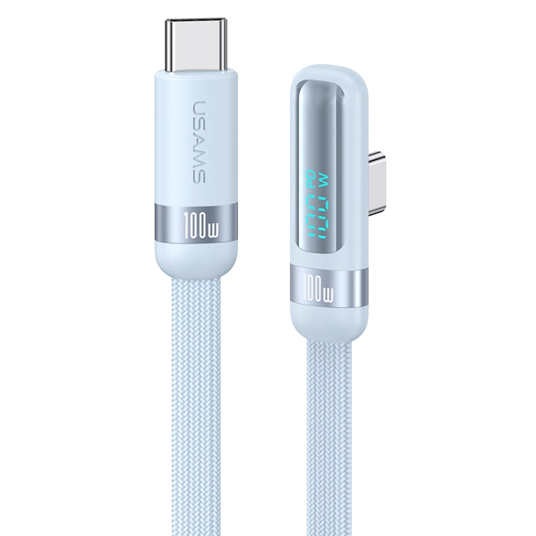 USAMS US-SJ653 PD 100 W USB-C/Type-C a USB-C/Type-C Display digitale in lega di alluminio Cavo dati a gomito per ricarica rapida, Lunghezza: 1,2 m, US-SJ653