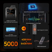 Telefono robusto UNIWA W888 HD+, Android 11 Mediatek MT6765 Helio P35 Octa Core da 6,3 pollici fino a 2,3 GHz, NFC, OTG, Rete: 4G, W888 HD+, 4GB+64GB