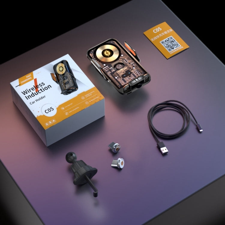 Supporto per auto con presa d'aria per ricarica rapida wireless con allineamento automatico C05