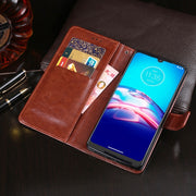 idewei Custodia in pelle a vibrazione orizzontale Crazy Horse Texture con supporto e slot per carte e portafoglio, For Motorola Moto E6s 2020