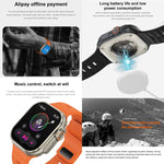 iW9 Ultra Orologio intelligente per chiamate con schermo da 2,04 pollici, Chiamata BT / Frequenza cardiaca / Pressione sanguigna / Ossigeno nel sangue