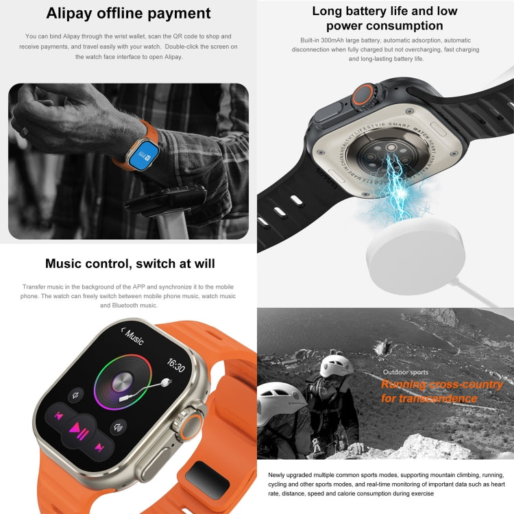 iW9 Ultra Orologio intelligente per chiamate con schermo da 2,04 pollici, Chiamata BT / Frequenza cardiaca / Pressione sanguigna / Ossigeno nel sangue