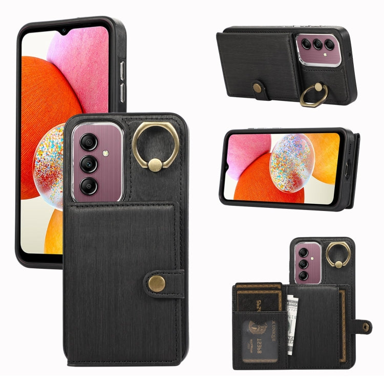 Custodia per telefono con supporto per anello a portafoglio con texture spazzolata, For Samsung Galaxy A24 4G / A25 5G, Samsung Galaxy A14 4G / 5G, For Samsung Galaxy A34 5G, For Samsung Galaxy A54 5G