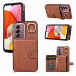Custodia per telefono con supporto per anello a portafoglio con texture spazzolata, For Samsung Galaxy A24 4G / A25 5G, Samsung Galaxy A14 4G / 5G, For Samsung Galaxy A34 5G, For Samsung Galaxy A54 5G