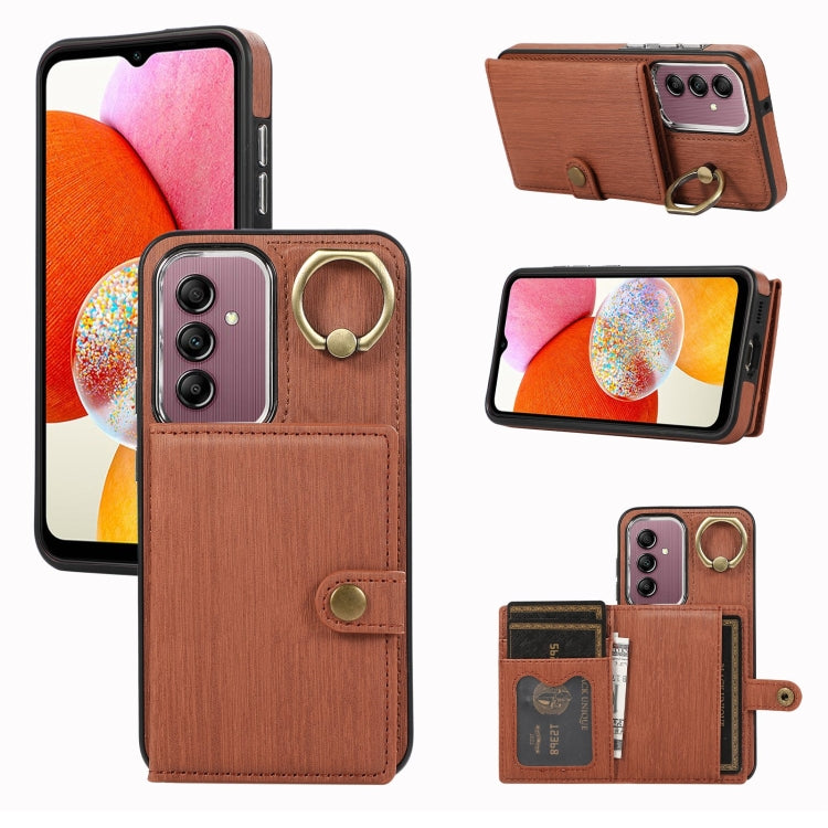 Custodia per telefono con supporto per anello a portafoglio con texture spazzolata, For Samsung Galaxy A24 4G / A25 5G, Samsung Galaxy A14 4G / 5G, For Samsung Galaxy A34 5G, For Samsung Galaxy A54 5G