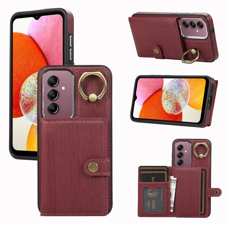 Custodia per telefono con supporto per anello a portafoglio con texture spazzolata, For Samsung Galaxy A24 4G / A25 5G, Samsung Galaxy A14 4G / 5G, For Samsung Galaxy A34 5G, For Samsung Galaxy A54 5G