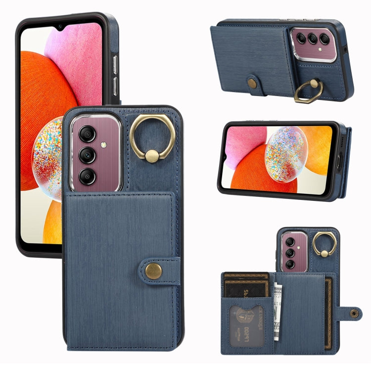 Custodia per telefono con supporto per anello a portafoglio con texture spazzolata, For Samsung Galaxy A24 4G / A25 5G, Samsung Galaxy A14 4G / 5G, For Samsung Galaxy A34 5G, For Samsung Galaxy A54 5G
