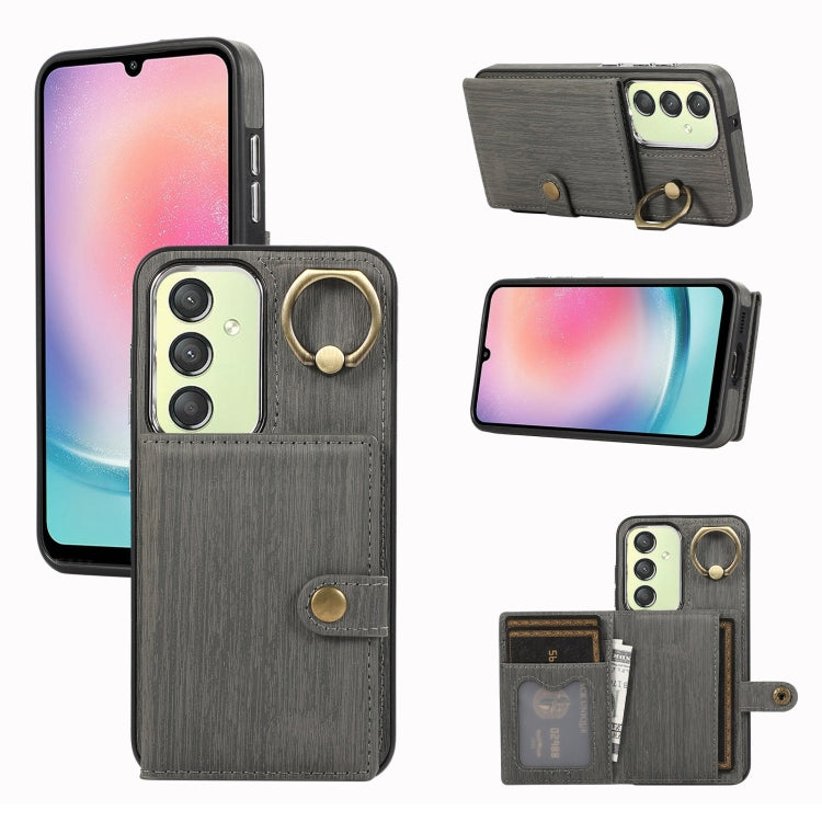 Custodia per telefono con supporto per anello a portafoglio con texture spazzolata, For Samsung Galaxy A24 4G / A25 5G, Samsung Galaxy A14 4G / 5G, For Samsung Galaxy A34 5G, For Samsung Galaxy A54 5G