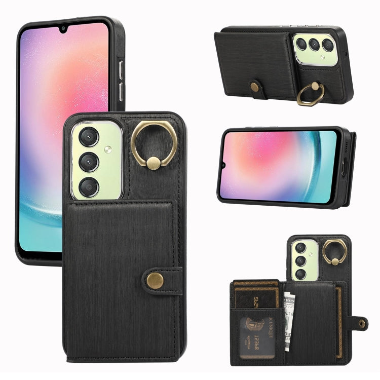Custodia per telefono con supporto per anello a portafoglio con texture spazzolata, For Samsung Galaxy A24 4G / A25 5G, Samsung Galaxy A14 4G / 5G, For Samsung Galaxy A34 5G, For Samsung Galaxy A54 5G