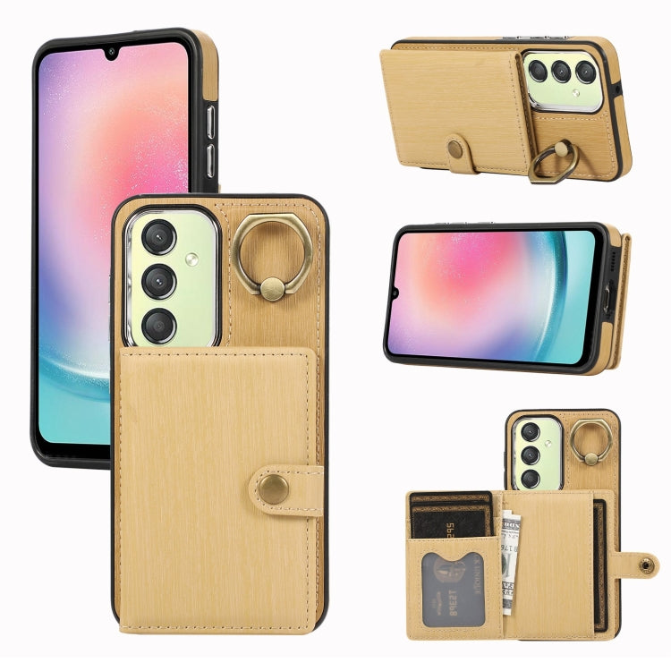 Custodia per telefono con supporto per anello a portafoglio con texture spazzolata, For Samsung Galaxy A24 4G / A25 5G, Samsung Galaxy A14 4G / 5G, For Samsung Galaxy A34 5G, For Samsung Galaxy A54 5G