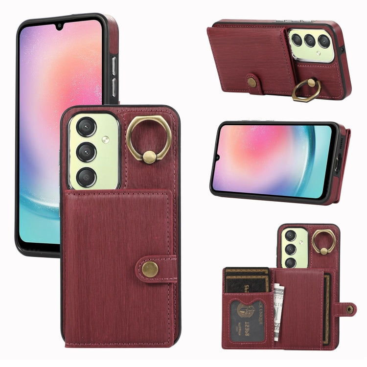 Custodia per telefono con supporto per anello a portafoglio con texture spazzolata, For Samsung Galaxy A24 4G / A25 5G, Samsung Galaxy A14 4G / 5G, For Samsung Galaxy A34 5G, For Samsung Galaxy A54 5G