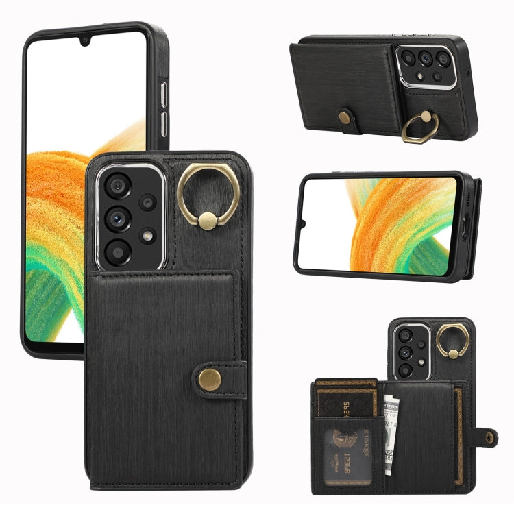 Custodia per telefono con supporto per anello a portafoglio con texture spazzolata, For Samsung Galaxy Galaxy S23 Ultra 5G, For Samsung Galaxy Galaxy S23 5G, For Samsung Galaxy A53 5G, For Samsung Galaxy A33 5G
