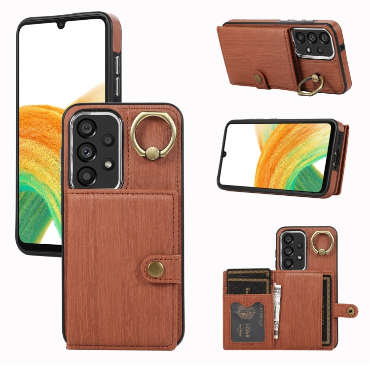 Custodia per telefono con supporto per anello a portafoglio con texture spazzolata, For Samsung Galaxy Galaxy S23 Ultra 5G, For Samsung Galaxy Galaxy S23 5G, For Samsung Galaxy A53 5G, For Samsung Galaxy A33 5G