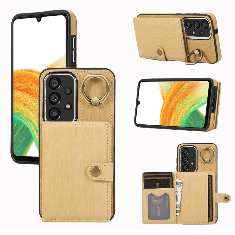 Custodia per telefono con supporto per anello a portafoglio con texture spazzolata, For Samsung Galaxy Galaxy S23 Ultra 5G, For Samsung Galaxy Galaxy S23 5G, For Samsung Galaxy A53 5G, For Samsung Galaxy A33 5G
