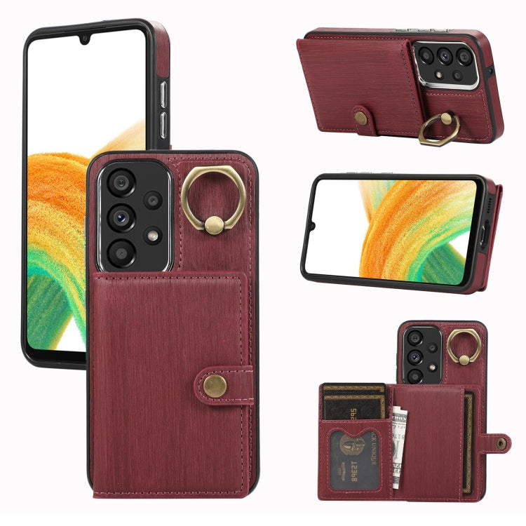 Custodia per telefono con supporto per anello a portafoglio con texture spazzolata, For Samsung Galaxy Galaxy S23 Ultra 5G, For Samsung Galaxy Galaxy S23 5G, For Samsung Galaxy A53 5G, For Samsung Galaxy A33 5G