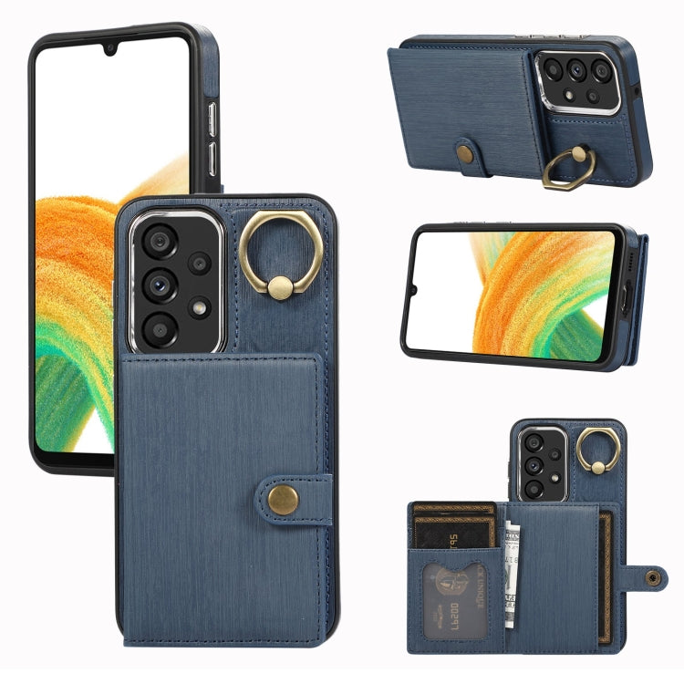 Custodia per telefono con supporto per anello a portafoglio con texture spazzolata, For Samsung Galaxy Galaxy S23 Ultra 5G, For Samsung Galaxy Galaxy S23 5G, For Samsung Galaxy A53 5G, For Samsung Galaxy A33 5G