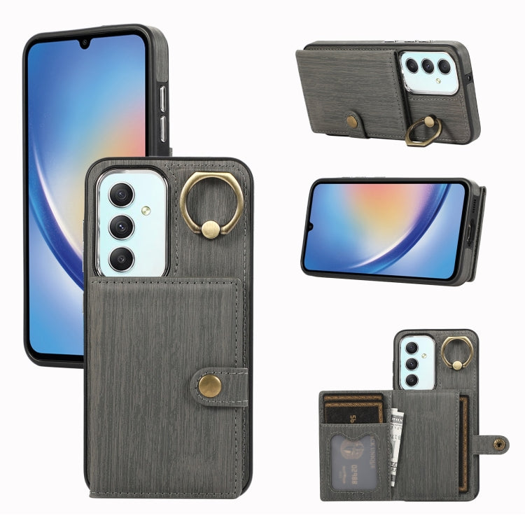 Custodia per telefono con supporto per anello a portafoglio con texture spazzolata, For Samsung Galaxy A24 4G / A25 5G, Samsung Galaxy A14 4G / 5G, For Samsung Galaxy A34 5G, For Samsung Galaxy A54 5G