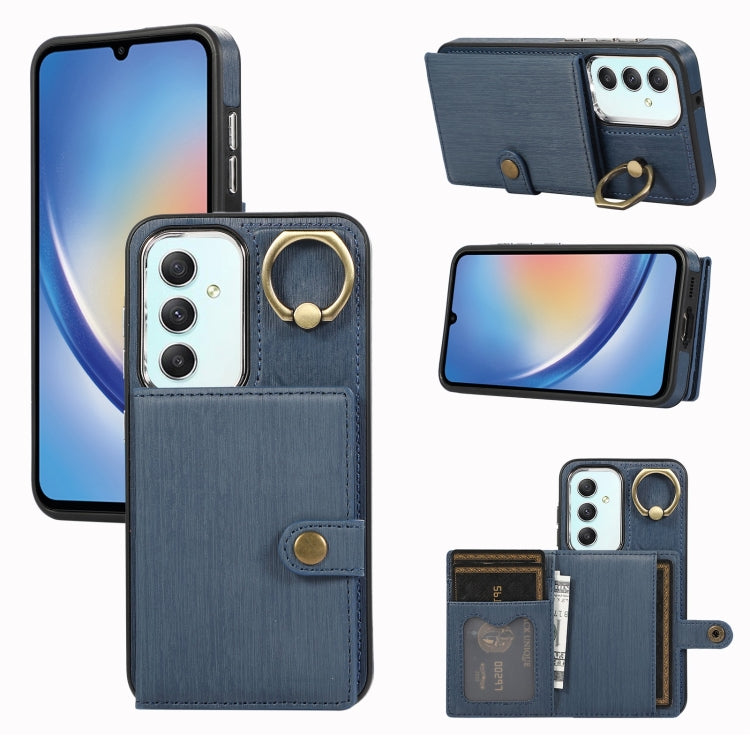 Custodia per telefono con supporto per anello a portafoglio con texture spazzolata, For Samsung Galaxy A24 4G / A25 5G, Samsung Galaxy A14 4G / 5G, For Samsung Galaxy A34 5G, For Samsung Galaxy A54 5G