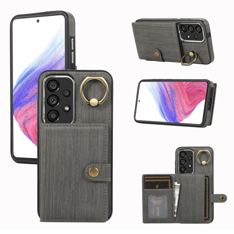 Custodia per telefono con supporto per anello a portafoglio con texture spazzolata, For Samsung Galaxy Galaxy S23 Ultra 5G, For Samsung Galaxy Galaxy S23 5G, For Samsung Galaxy A53 5G, For Samsung Galaxy A33 5G