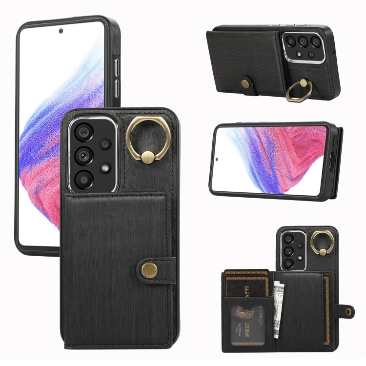 Custodia per telefono con supporto per anello a portafoglio con texture spazzolata, For Samsung Galaxy Galaxy S23 Ultra 5G, For Samsung Galaxy Galaxy S23 5G, For Samsung Galaxy A53 5G, For Samsung Galaxy A33 5G