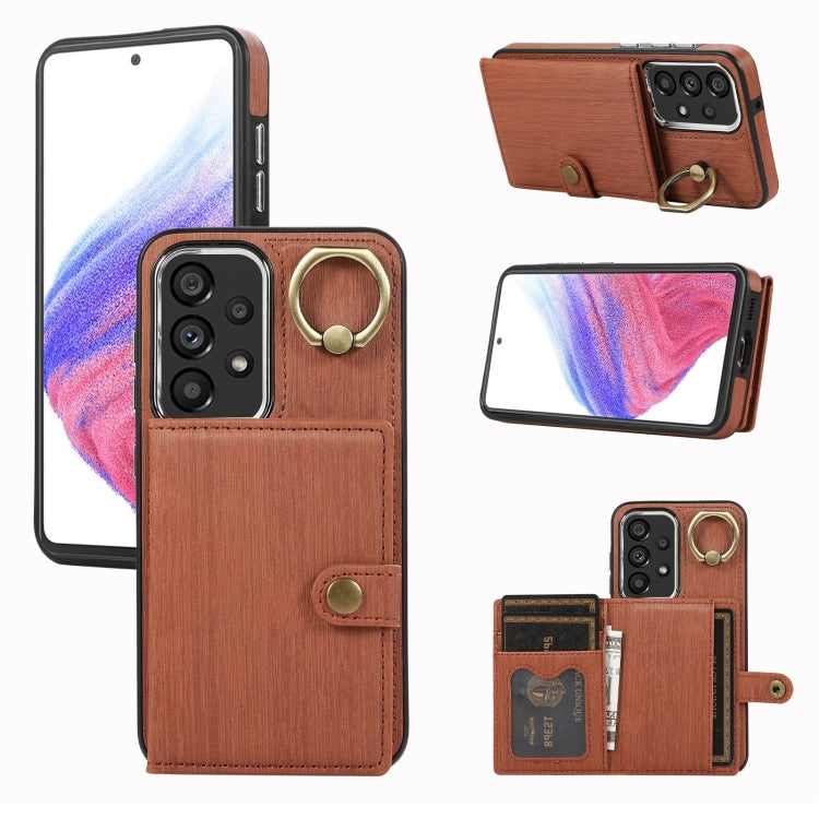 Custodia per telefono con supporto per anello a portafoglio con texture spazzolata, For Samsung Galaxy Galaxy S23 Ultra 5G, For Samsung Galaxy Galaxy S23 5G, For Samsung Galaxy A53 5G, For Samsung Galaxy A33 5G