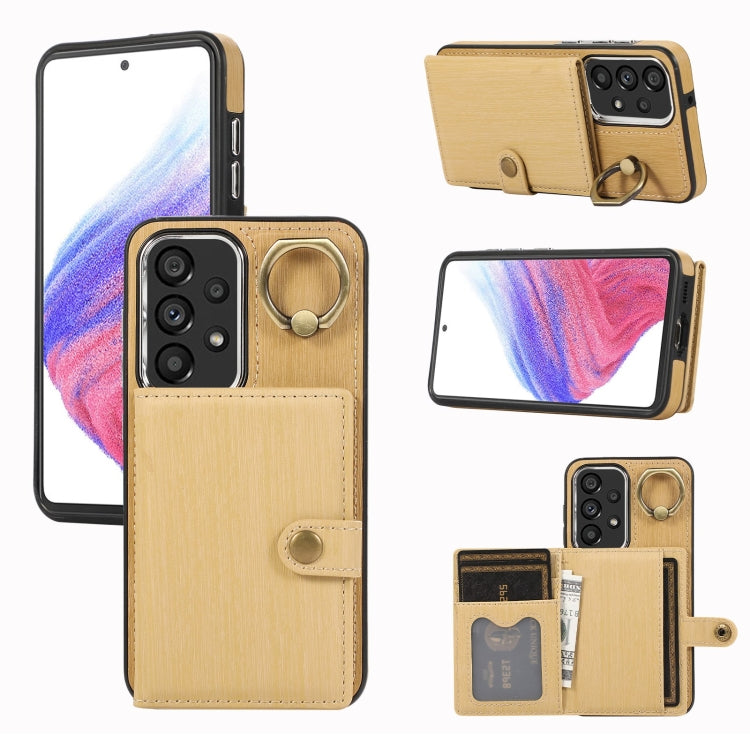 Custodia per telefono con supporto per anello a portafoglio con texture spazzolata, For Samsung Galaxy Galaxy S23 Ultra 5G, For Samsung Galaxy Galaxy S23 5G, For Samsung Galaxy A53 5G, For Samsung Galaxy A33 5G
