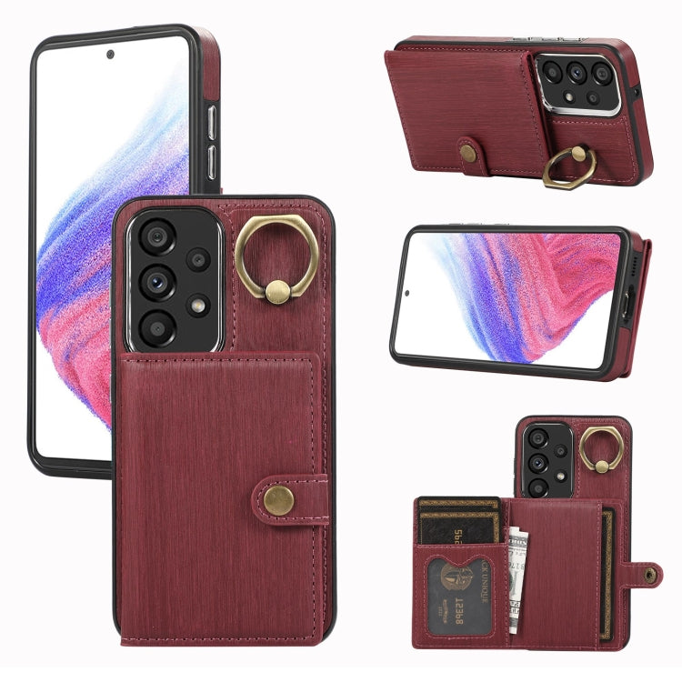 Custodia per telefono con supporto per anello a portafoglio con texture spazzolata, For Samsung Galaxy Galaxy S23 Ultra 5G, For Samsung Galaxy Galaxy S23 5G, For Samsung Galaxy A53 5G, For Samsung Galaxy A33 5G