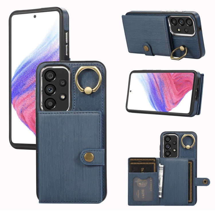 Custodia per telefono con supporto per anello a portafoglio con texture spazzolata, For Samsung Galaxy Galaxy S23 Ultra 5G, For Samsung Galaxy Galaxy S23 5G, For Samsung Galaxy A53 5G, For Samsung Galaxy A33 5G