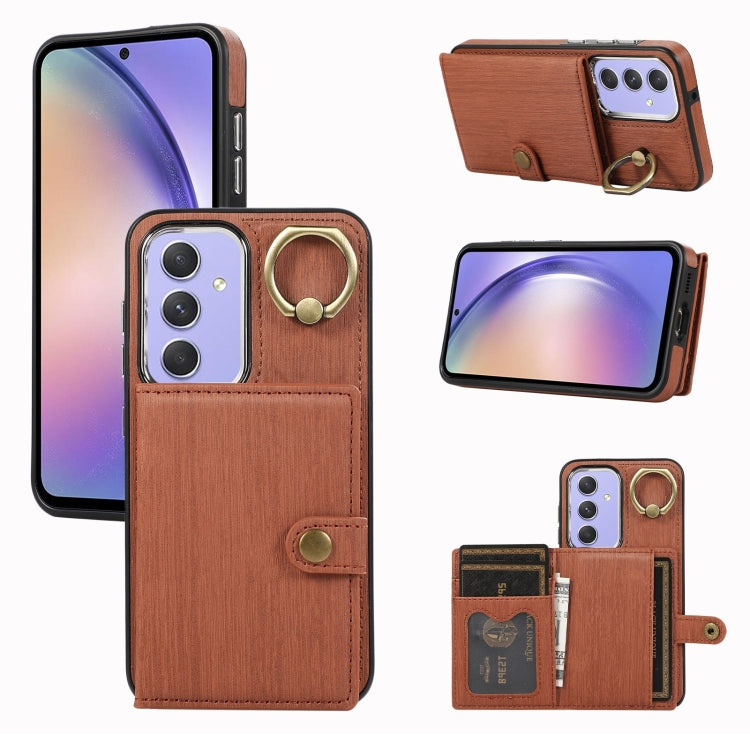 Custodia per telefono con supporto per anello a portafoglio con texture spazzolata, For Samsung Galaxy A24 4G / A25 5G, Samsung Galaxy A14 4G / 5G, For Samsung Galaxy A34 5G, For Samsung Galaxy A54 5G