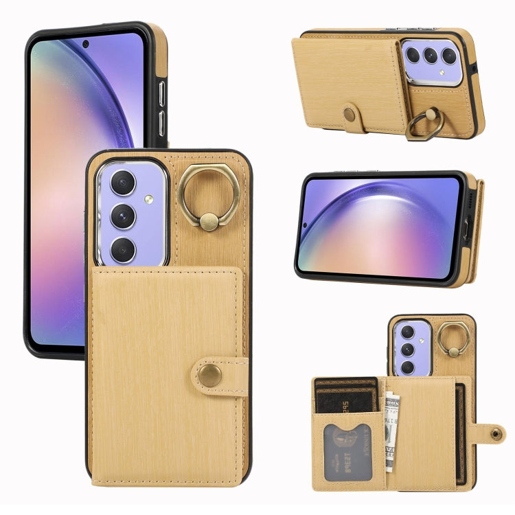Custodia per telefono con supporto per anello a portafoglio con texture spazzolata, For Samsung Galaxy A24 4G / A25 5G, Samsung Galaxy A14 4G / 5G, For Samsung Galaxy A34 5G, For Samsung Galaxy A54 5G