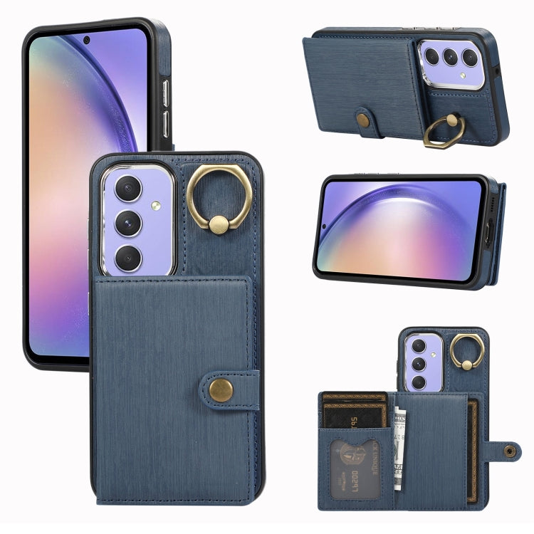 Custodia per telefono con supporto per anello a portafoglio con texture spazzolata, For Samsung Galaxy A24 4G / A25 5G, Samsung Galaxy A14 4G / 5G, For Samsung Galaxy A34 5G, For Samsung Galaxy A54 5G