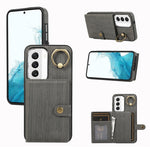 Custodia per telefono con supporto per anello a portafoglio con texture spazzolata, For Samsung Galaxy Galaxy S22 Ultra 5G, For Samsung Galaxy Galaxy S22+ 5G, For Samsung Galaxy Galaxy S22 5G