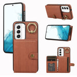 Custodia per telefono con supporto per anello a portafoglio con texture spazzolata, For Samsung Galaxy Galaxy S22 Ultra 5G, For Samsung Galaxy Galaxy S22+ 5G, For Samsung Galaxy Galaxy S22 5G