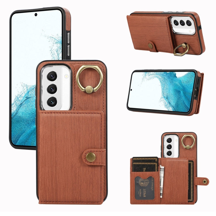 Custodia per telefono con supporto per anello a portafoglio con texture spazzolata, For Samsung Galaxy Galaxy S22 Ultra 5G, For Samsung Galaxy Galaxy S22+ 5G, For Samsung Galaxy Galaxy S22 5G