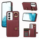 Custodia per telefono con supporto per anello a portafoglio con texture spazzolata, For Samsung Galaxy Galaxy S22 Ultra 5G, For Samsung Galaxy Galaxy S22+ 5G, For Samsung Galaxy Galaxy S22 5G