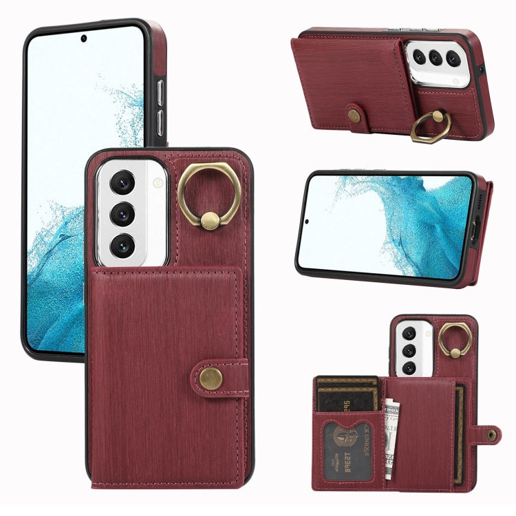 Custodia per telefono con supporto per anello a portafoglio con texture spazzolata, For Samsung Galaxy Galaxy S22 Ultra 5G, For Samsung Galaxy Galaxy S22+ 5G, For Samsung Galaxy Galaxy S22 5G