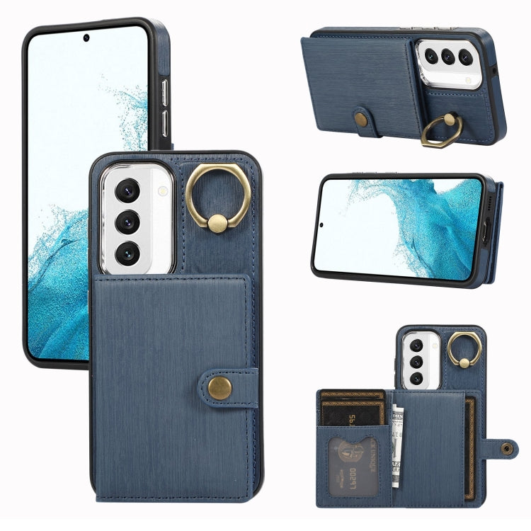 Custodia per telefono con supporto per anello a portafoglio con texture spazzolata, For Samsung Galaxy Galaxy S22 Ultra 5G, For Samsung Galaxy Galaxy S22+ 5G, For Samsung Galaxy Galaxy S22 5G