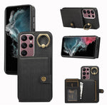 Custodia per telefono con supporto per anello a portafoglio con texture spazzolata, For Samsung Galaxy Galaxy S22 Ultra 5G, For Samsung Galaxy Galaxy S22+ 5G, For Samsung Galaxy Galaxy S22 5G