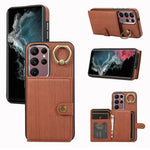 Custodia per telefono con supporto per anello a portafoglio con texture spazzolata, For Samsung Galaxy Galaxy S22 Ultra 5G, For Samsung Galaxy Galaxy S22+ 5G, For Samsung Galaxy Galaxy S22 5G