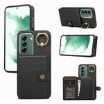 Custodia per telefono con supporto per anello a portafoglio con texture spazzolata, For Samsung Galaxy Galaxy S22 Ultra 5G, For Samsung Galaxy Galaxy S22+ 5G, For Samsung Galaxy Galaxy S22 5G